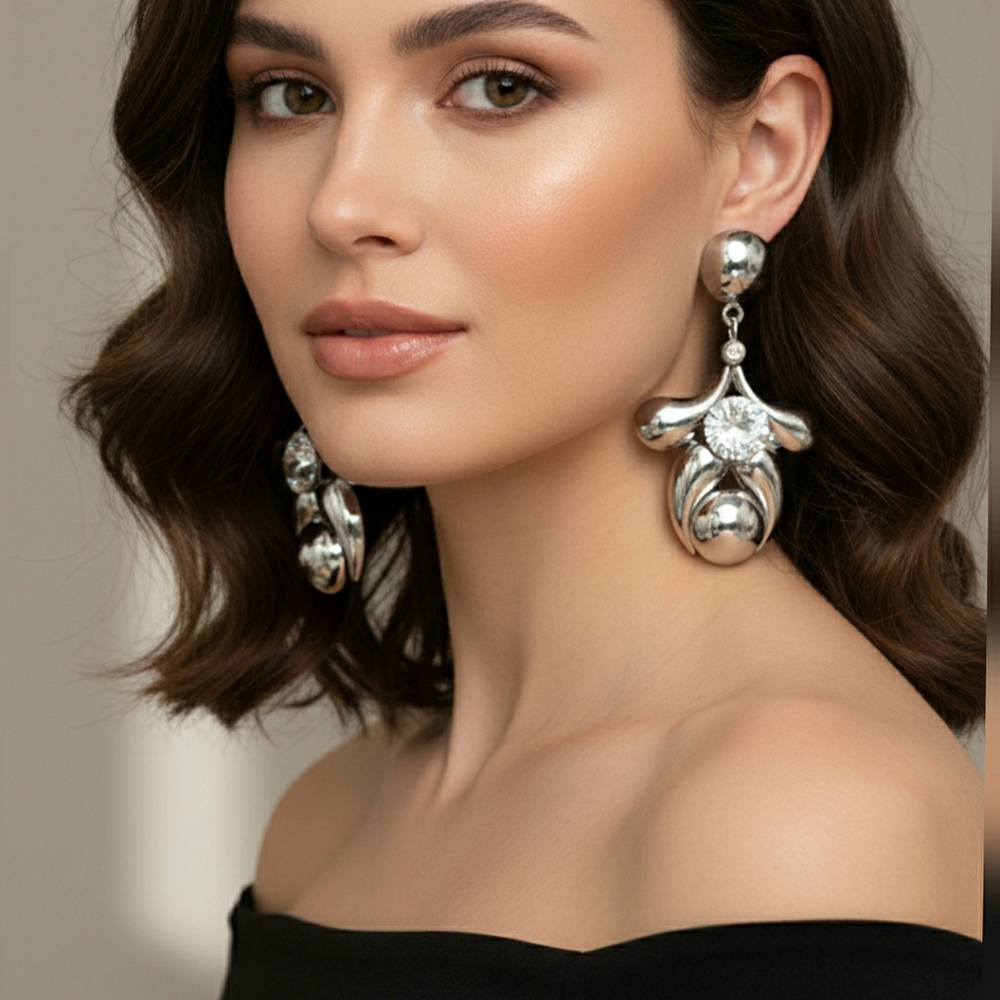 NW 90'sY2K Chunky Earrings🌟Lightweight☆ Silver Rhinestone Drop